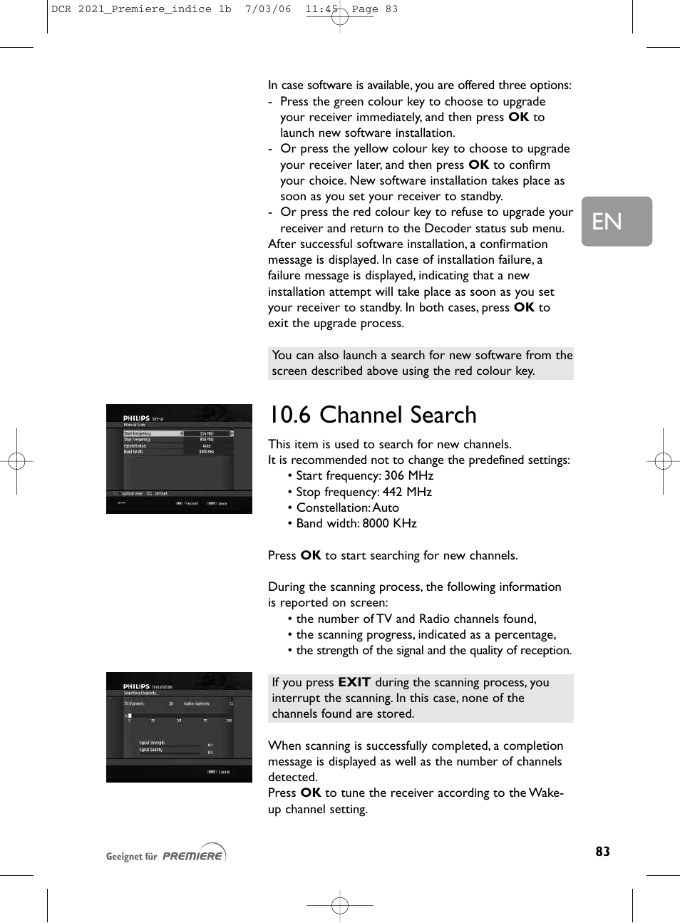 6 channel search | Philips PREMIERE DCR 2021 User Manual | Page 36 / 44