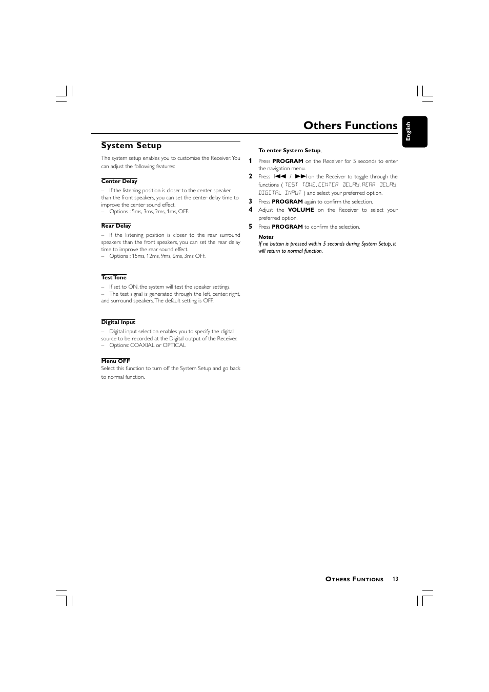 Others functions, System setup | Philips LX700 User Manual | Page 13 / 16