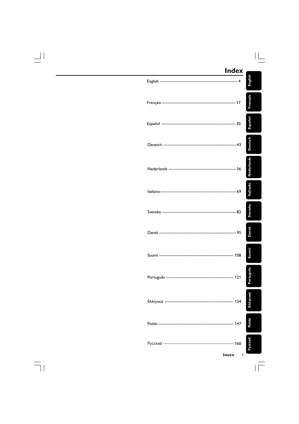 Index | Philips LX700 User Manual | Page 3 / 16