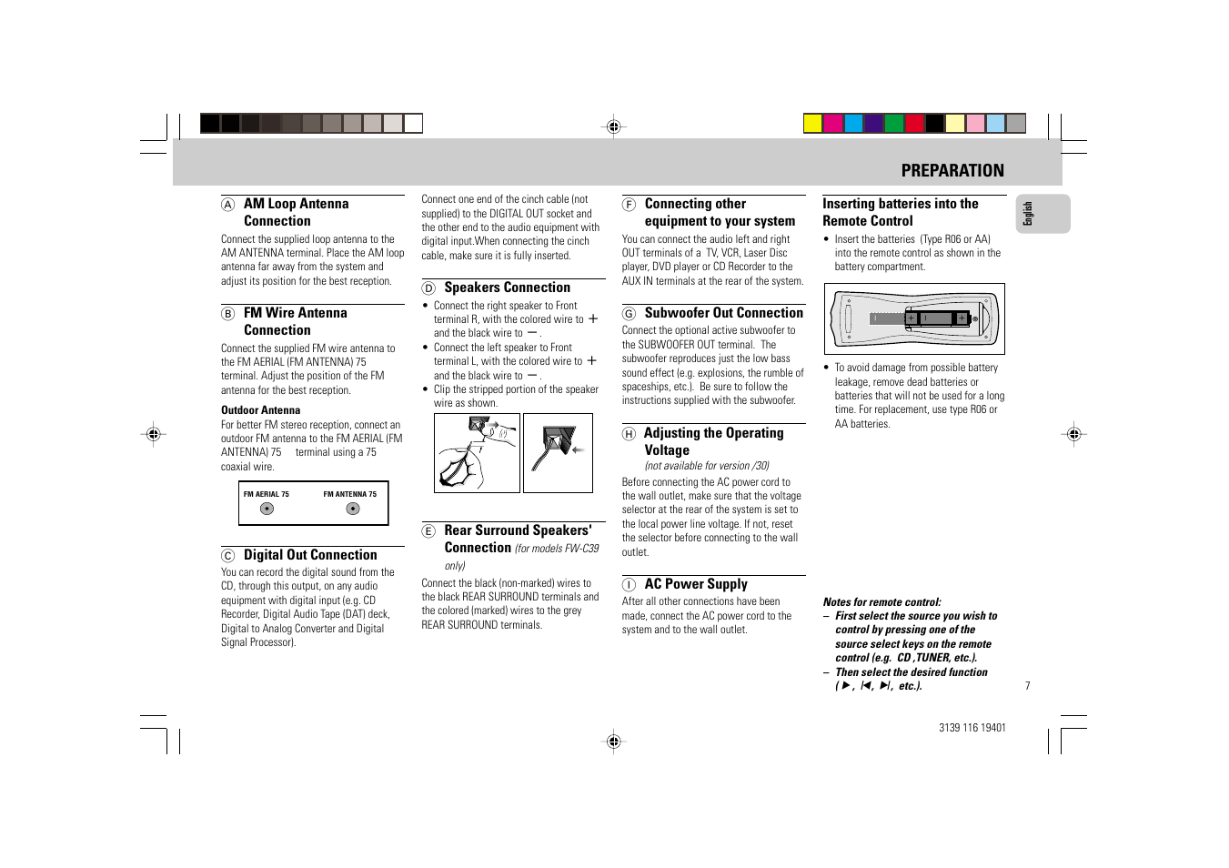 Preparation | Philips FW-C39 User Manual | Page 7 / 24