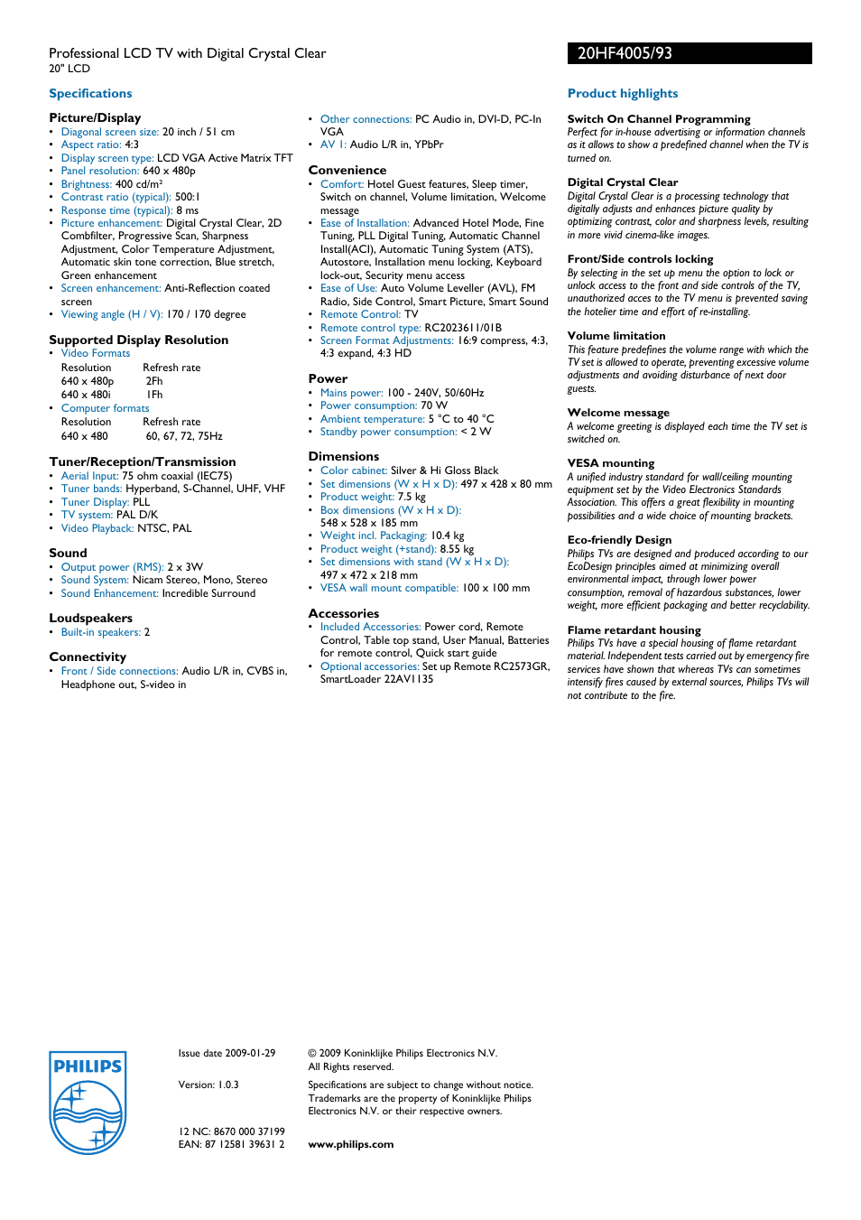 Philips 20HF4005 User Manual | Page 2 / 2