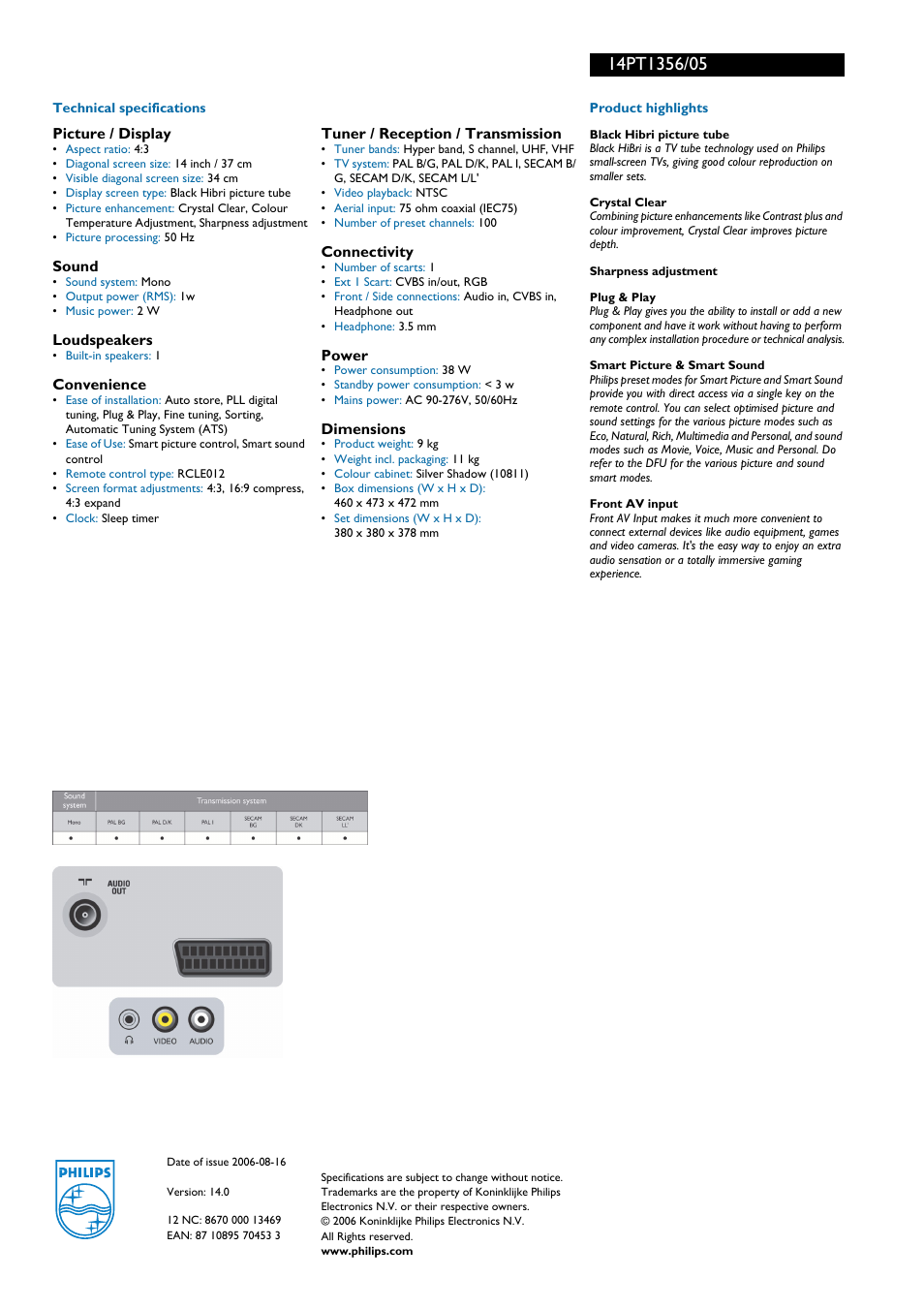 For preview purpose only | Philips 14PT1356/05 User Manual | Page 2 / 2