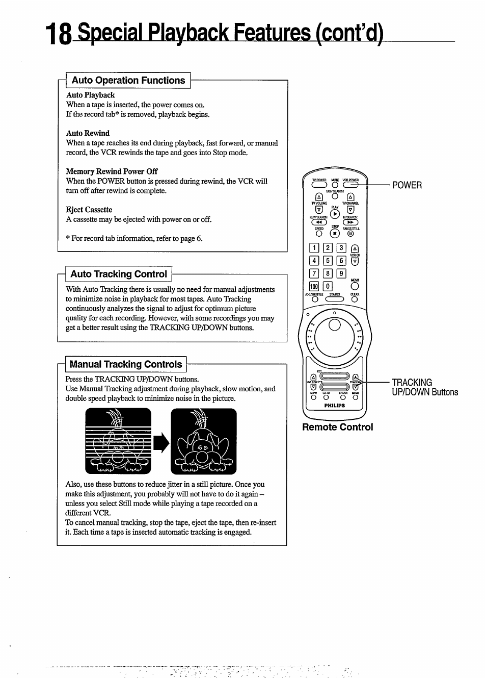 Tracking up/down buttons, 18 special playback features (cont’d) | Philips VR650 User Manual | Page 18 / 30