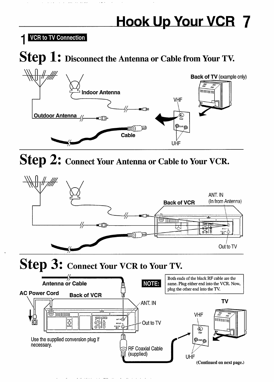 Hook up your vcr 7, Step 1, Step 3 | I connect your vcr to your tv | Philips VR650 User Manual | Page 7 / 30