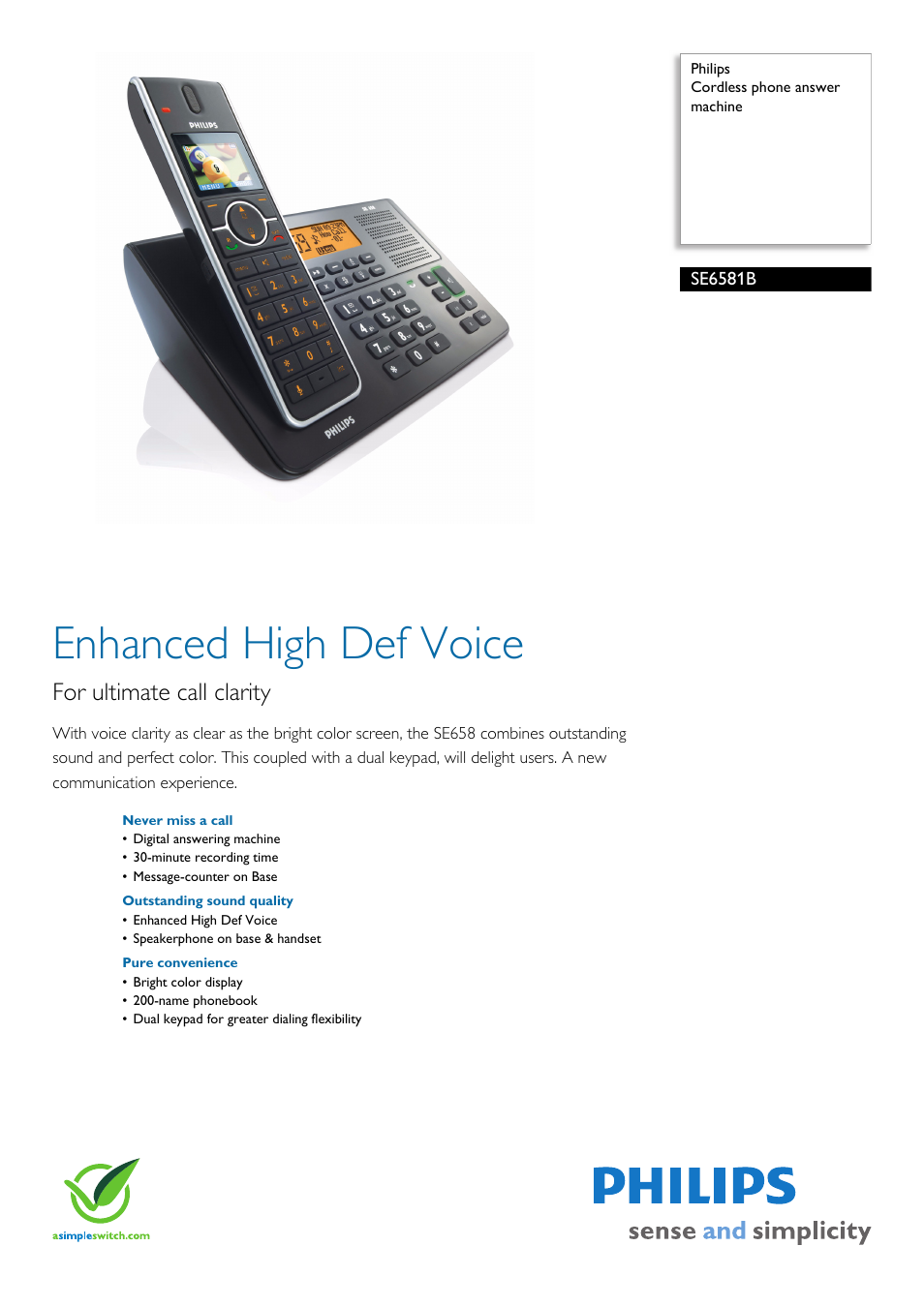 Philips SE6581B User Manual | 2 pages