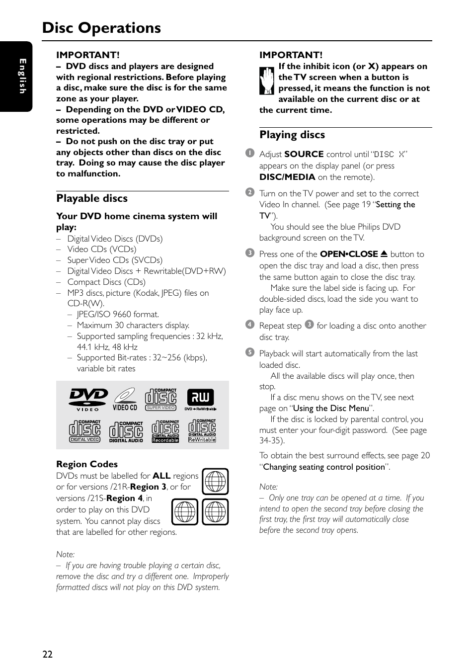Disc operations | Philips MX5500D/21 User Manual | Page 22 / 45
