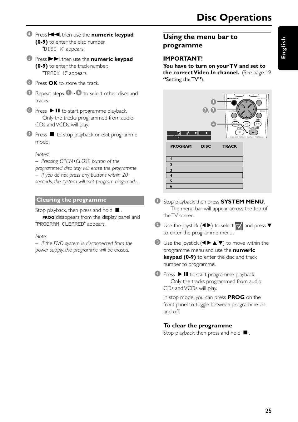 Disc operations, Using the menu bar to programme | Philips MX5500D/21 User Manual | Page 25 / 45