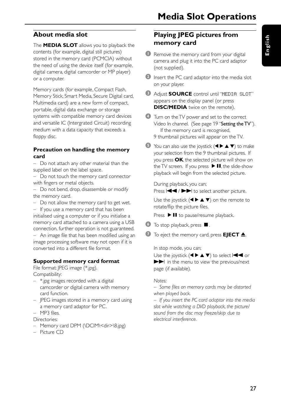 Media slot operations | Philips MX5500D/21 User Manual | Page 27 / 45