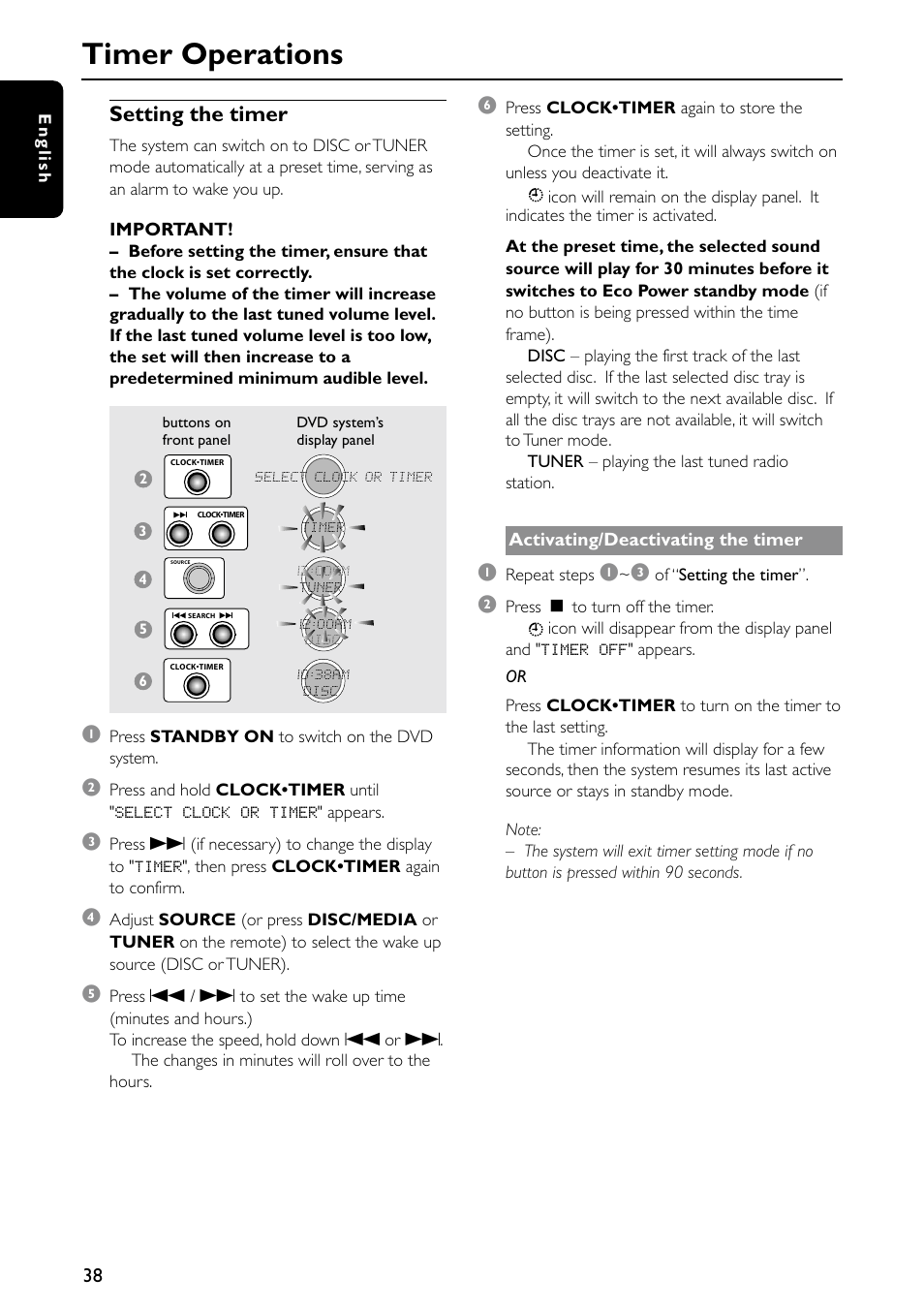 Timer operations, Setting the timer | Philips MX5500D/21 User Manual | Page 38 / 45