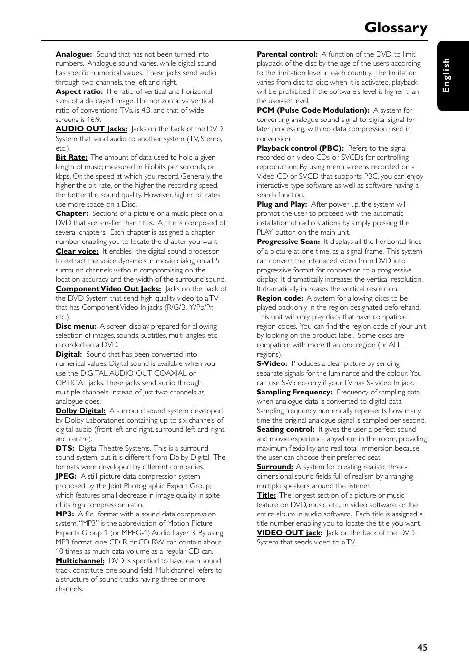 Glossary | Philips MX5500D/21 User Manual | Page 45 / 45