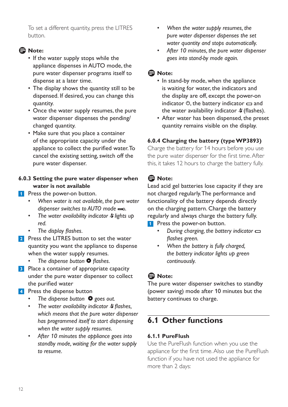 4 replacing the filter, 1 other functions | Philips WP3892 User Manual | Page 12 / 64