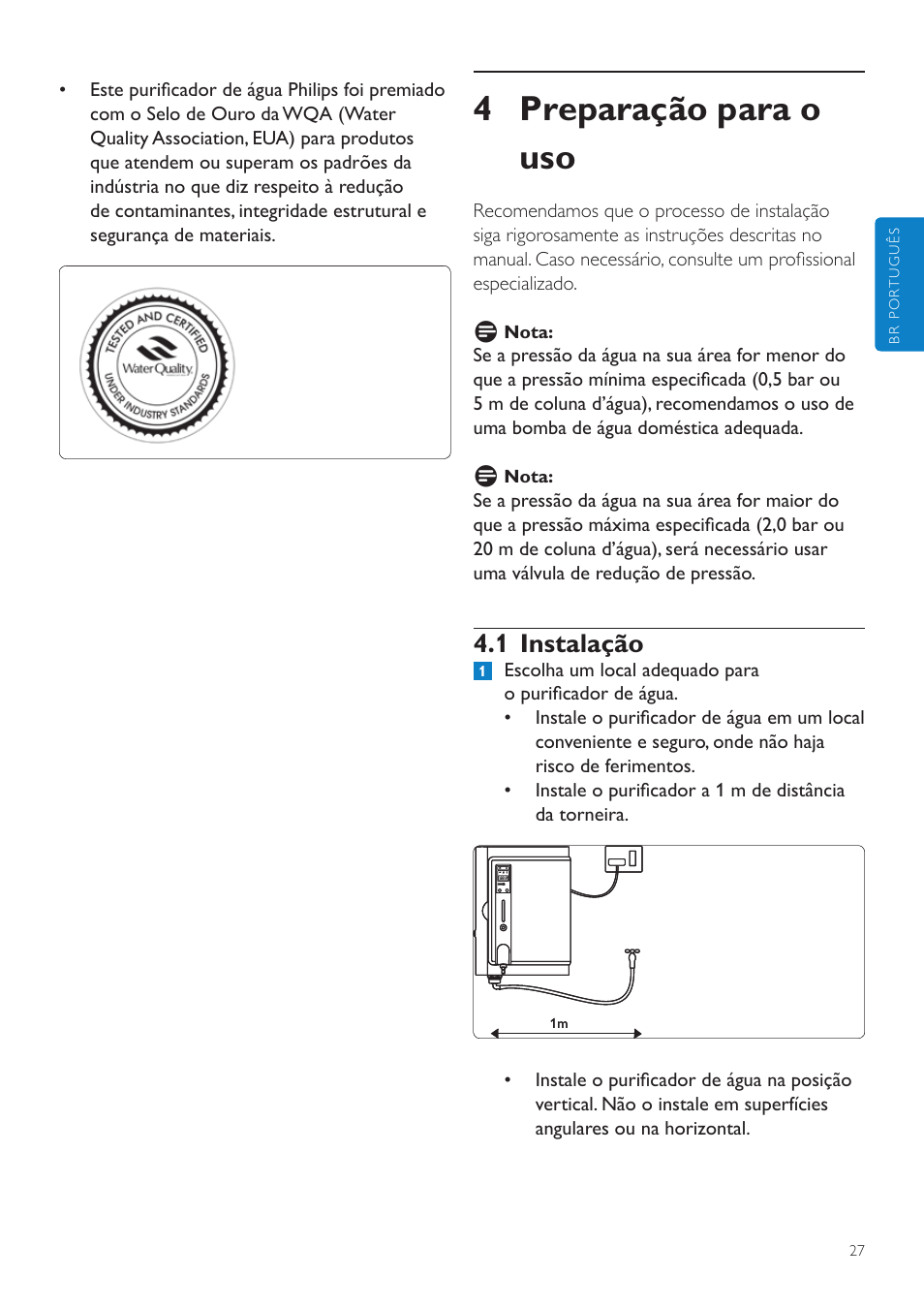 1 descrição do painel, 5 recursos, 4 preparação para o uso | 1 instalação | Philips WP3892 User Manual | Page 27 / 64
