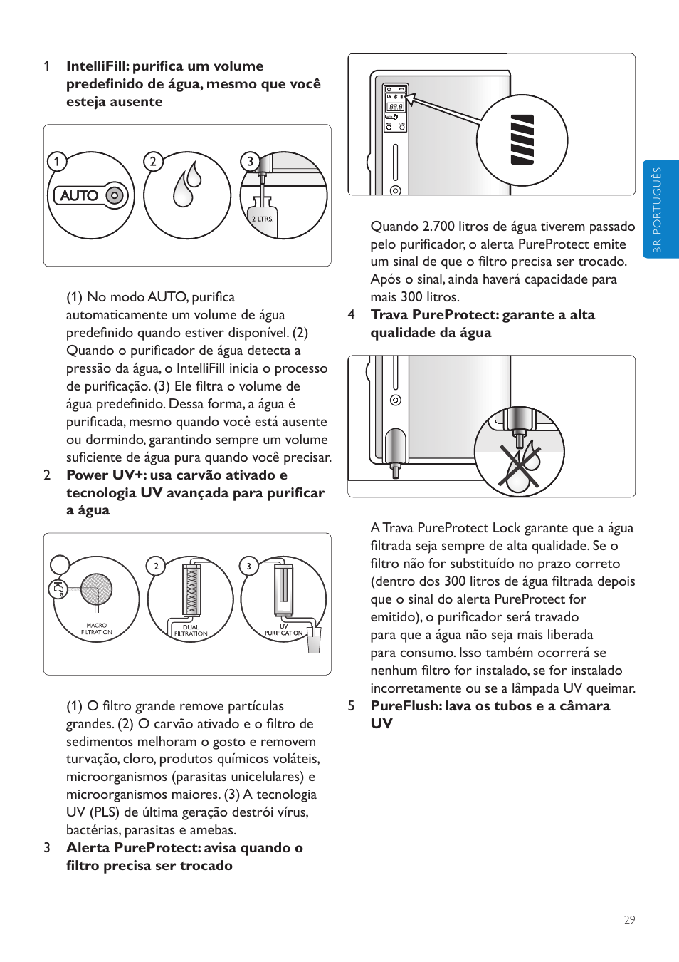 1 purificação no modo manual, 2 purificação no modo auto, 6 utilização do aparelho | Philips WP3892 User Manual | Page 29 / 64