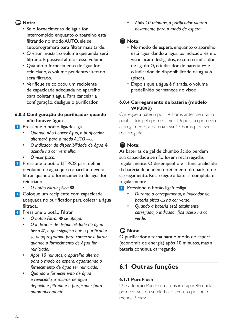 3 limpeza do tubo de quartzo, 4 substituição do refil, 1 outras funções | Philips WP3892 User Manual | Page 32 / 64