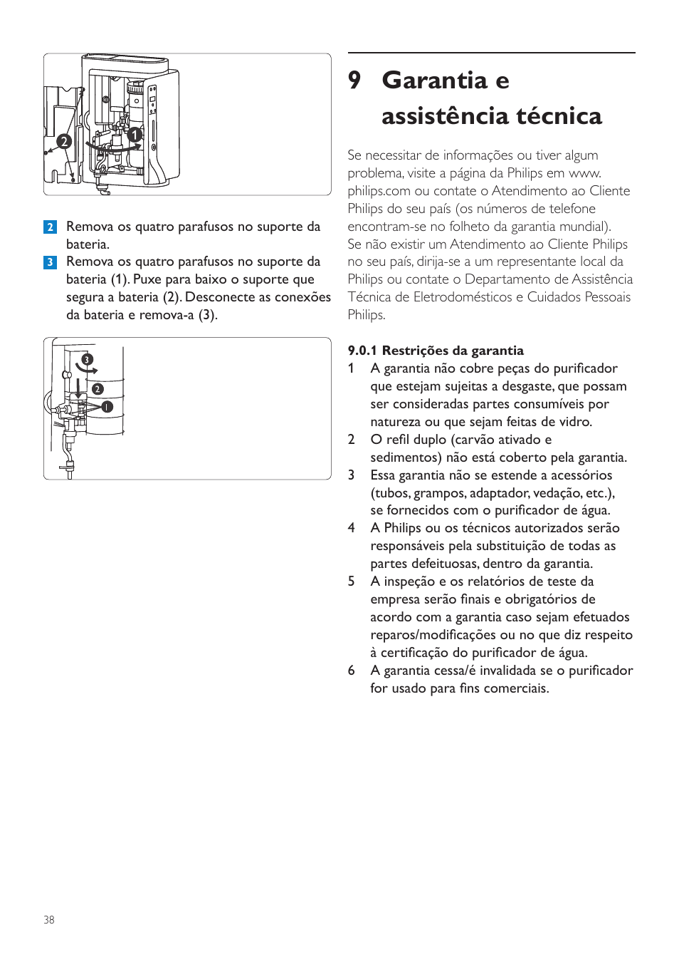 9 garantia e assistência técnica | Philips WP3892 User Manual | Page 38 / 64