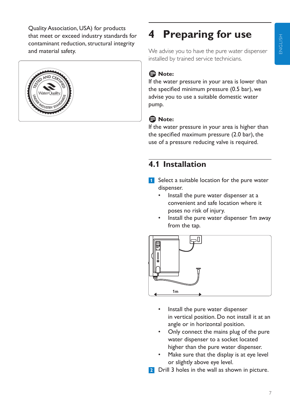 4 preparing for use, 1 installation | Philips WP3892 User Manual | Page 7 / 64