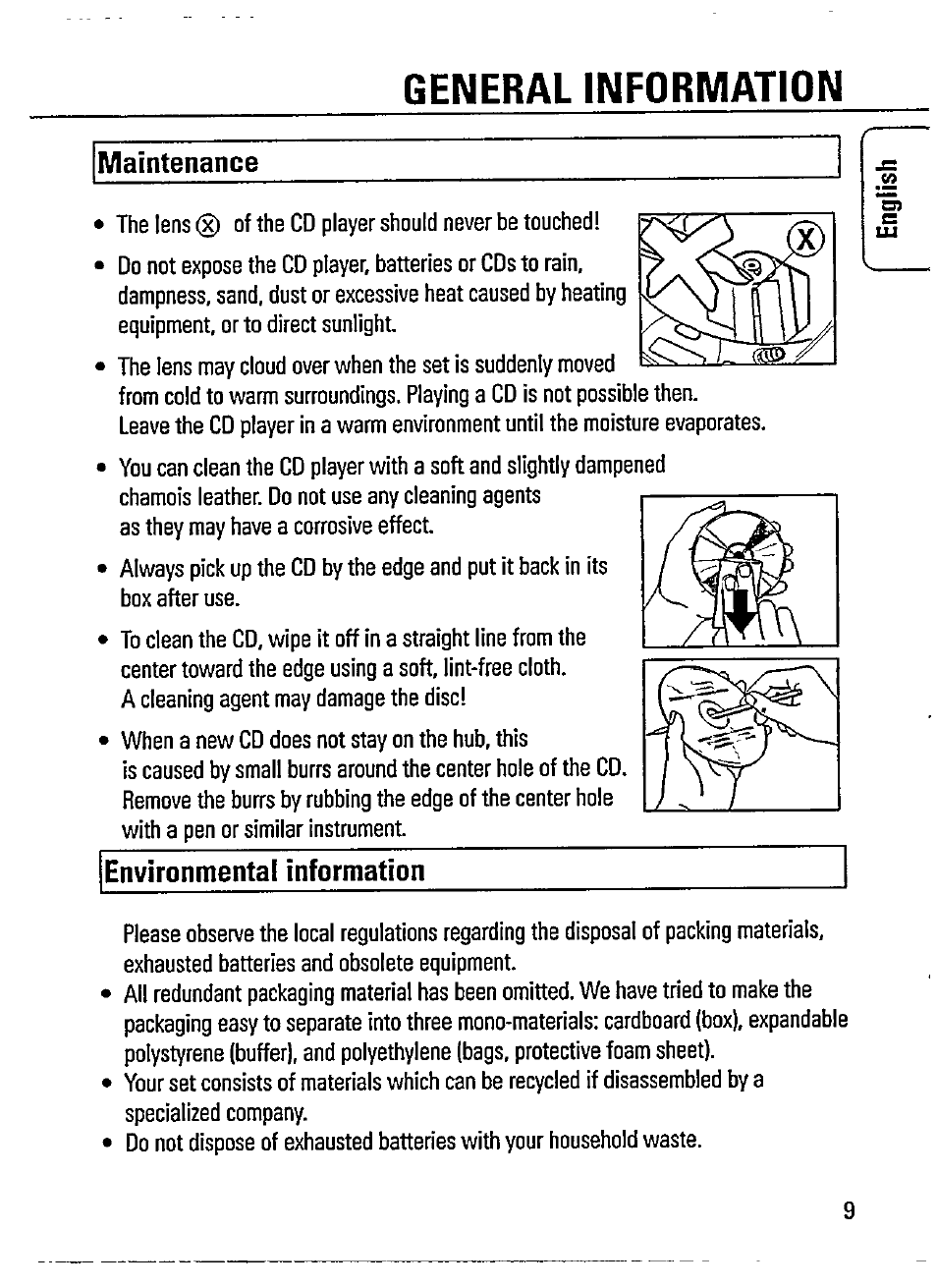 Maintenance, General information, Maintenance ‘5) c lu | Environmental information | Philips Magnavox AZ 7266 User Manual | Page 9 / 32