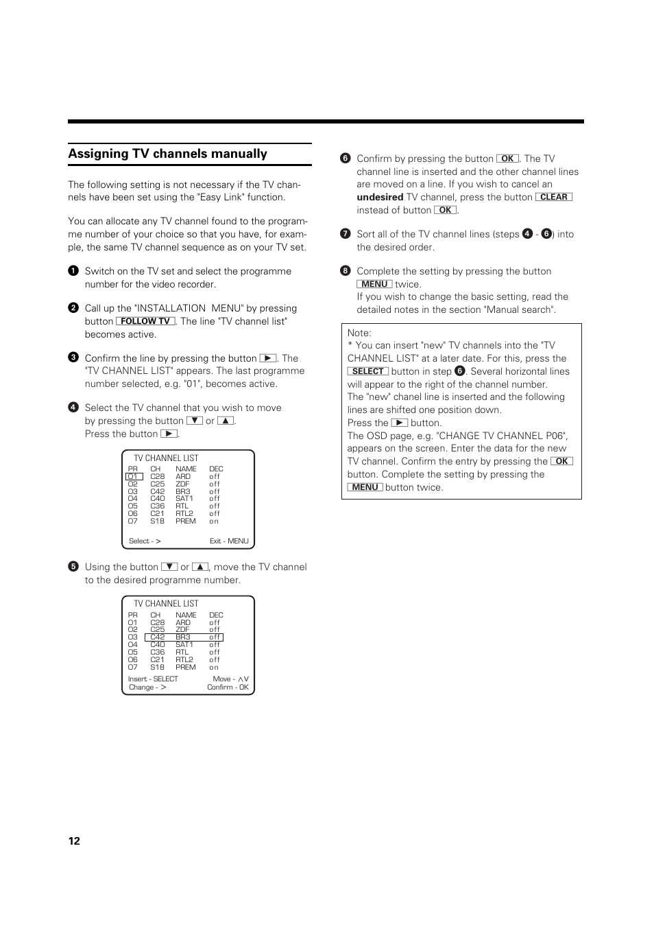 Assigning tv channels manually | Philips VR 969/02 User Manual | Page 12 / 48