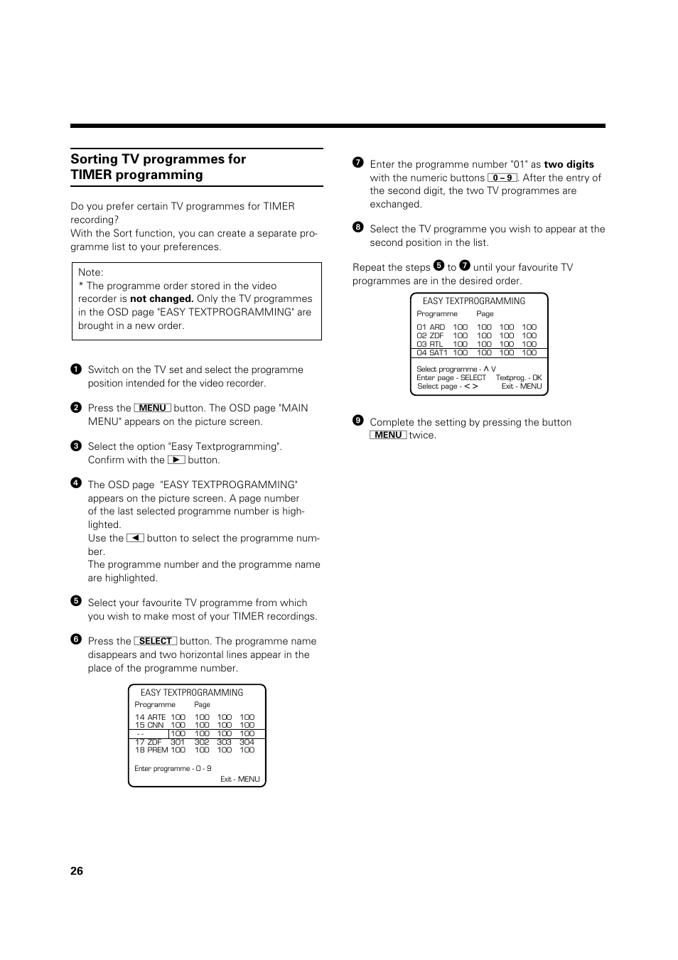 Sorting tv programmes for timer programming | Philips VR 969/02 User Manual | Page 26 / 48