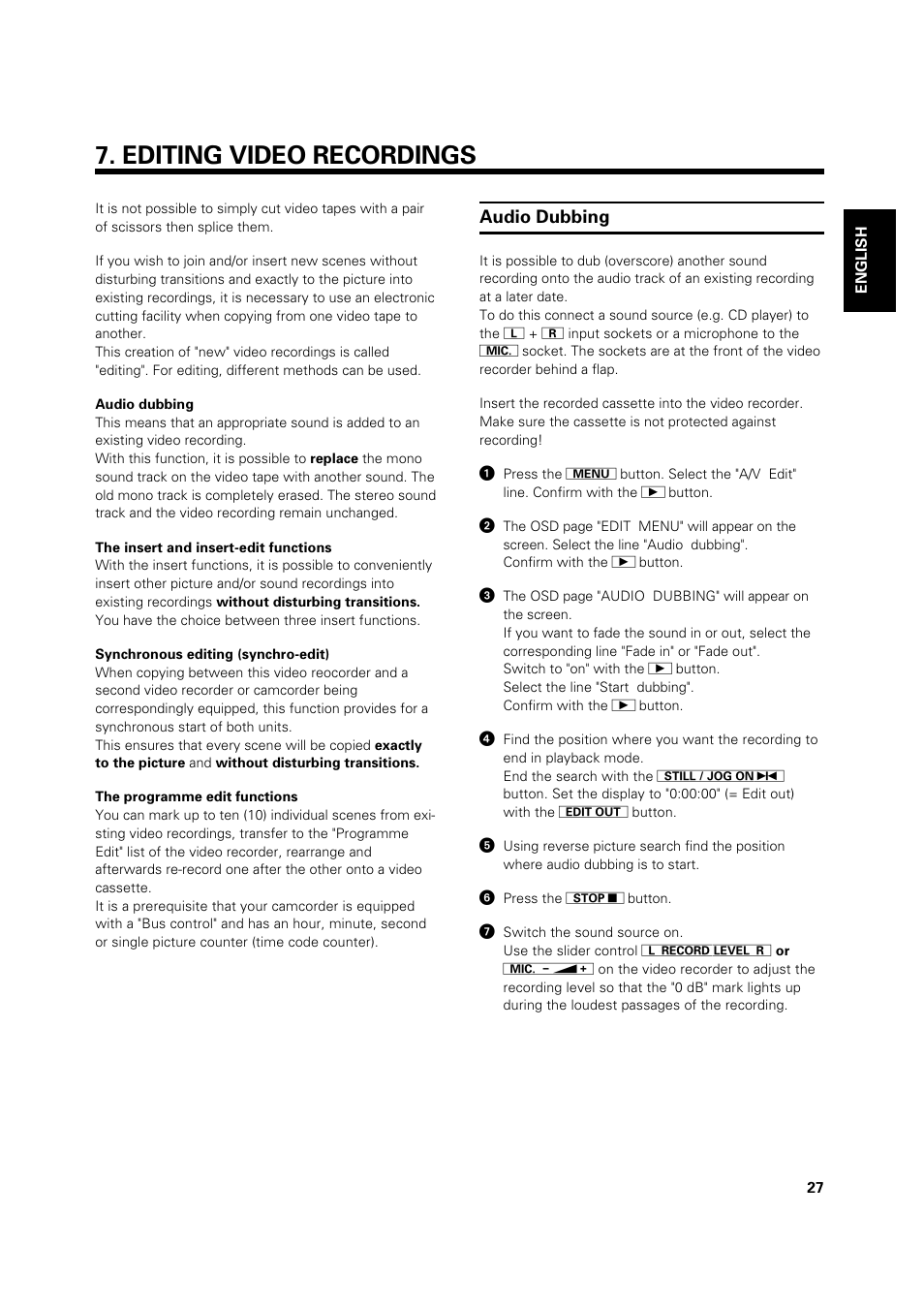 Editing video recordings | Philips VR 969/02 User Manual | Page 27 / 48