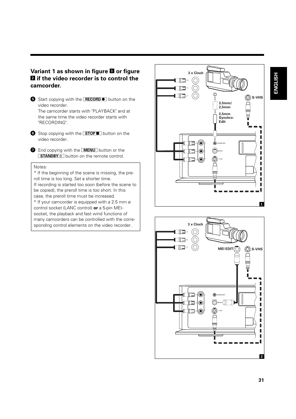 Variant 1 as shown in figure, Or figure, If the video recorder is to control the camcorder | Philips VR 969/02 User Manual | Page 31 / 48