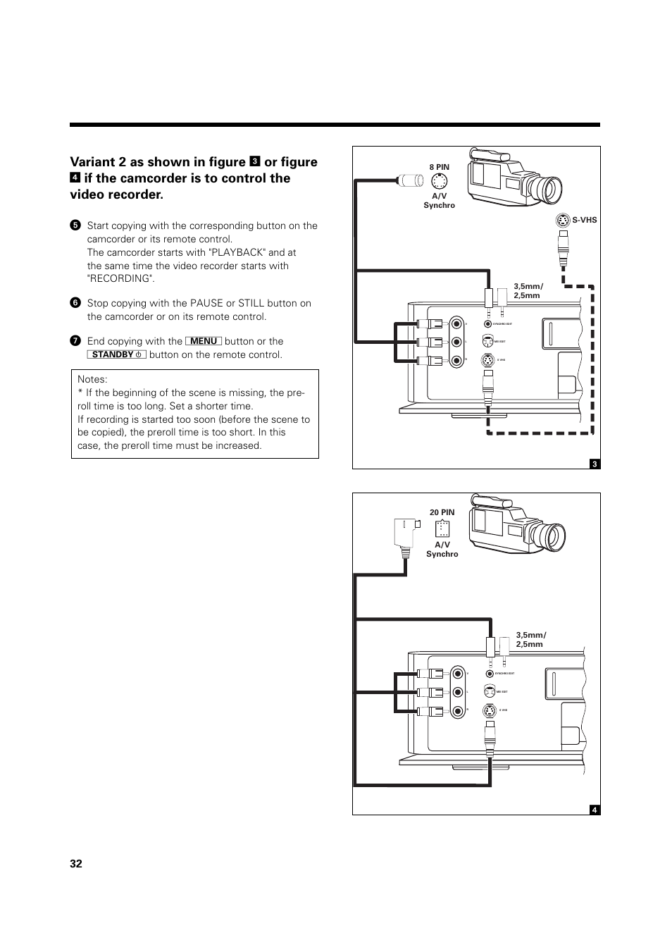 Variant 2 as shown in figure, Or figure, If the camcorder is to control the video recorder | Philips VR 969/02 User Manual | Page 32 / 48