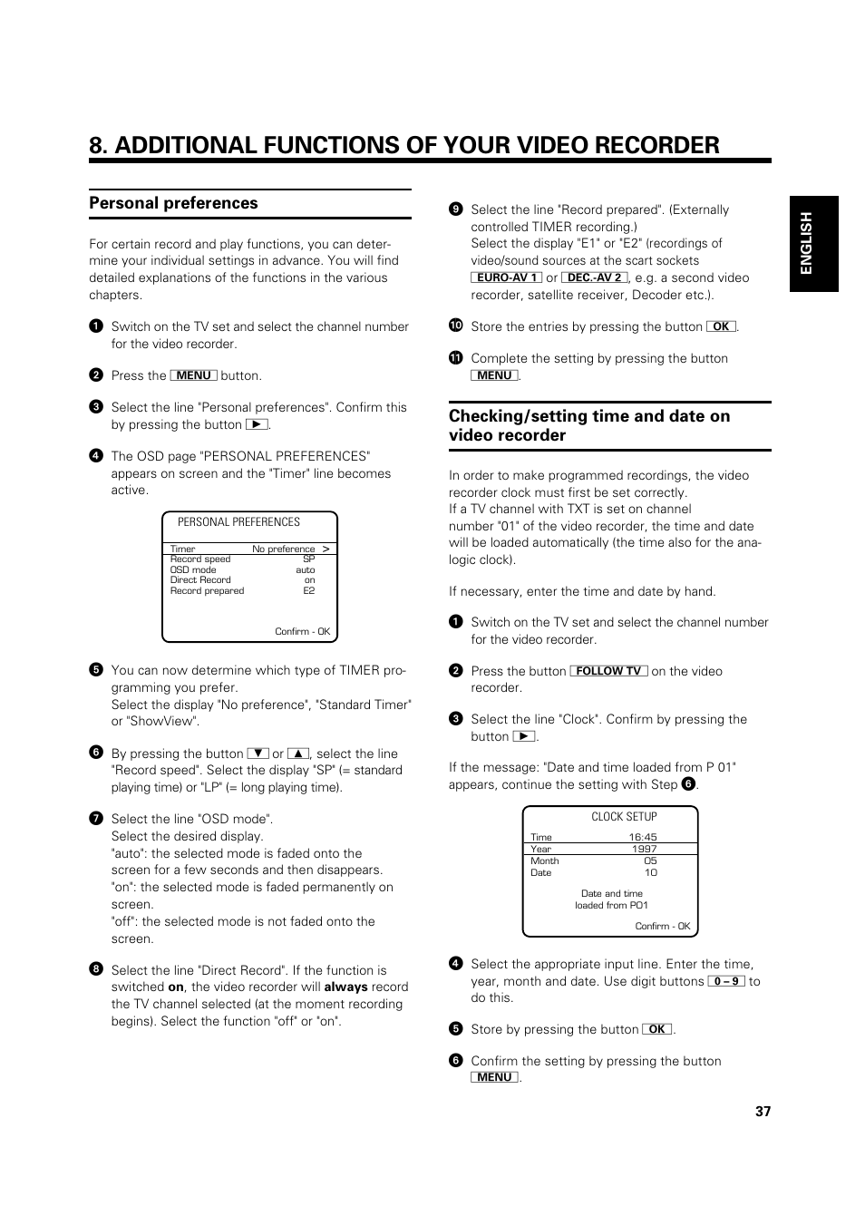 Additional functions of your video recorder | Philips VR 969/02 User Manual | Page 37 / 48