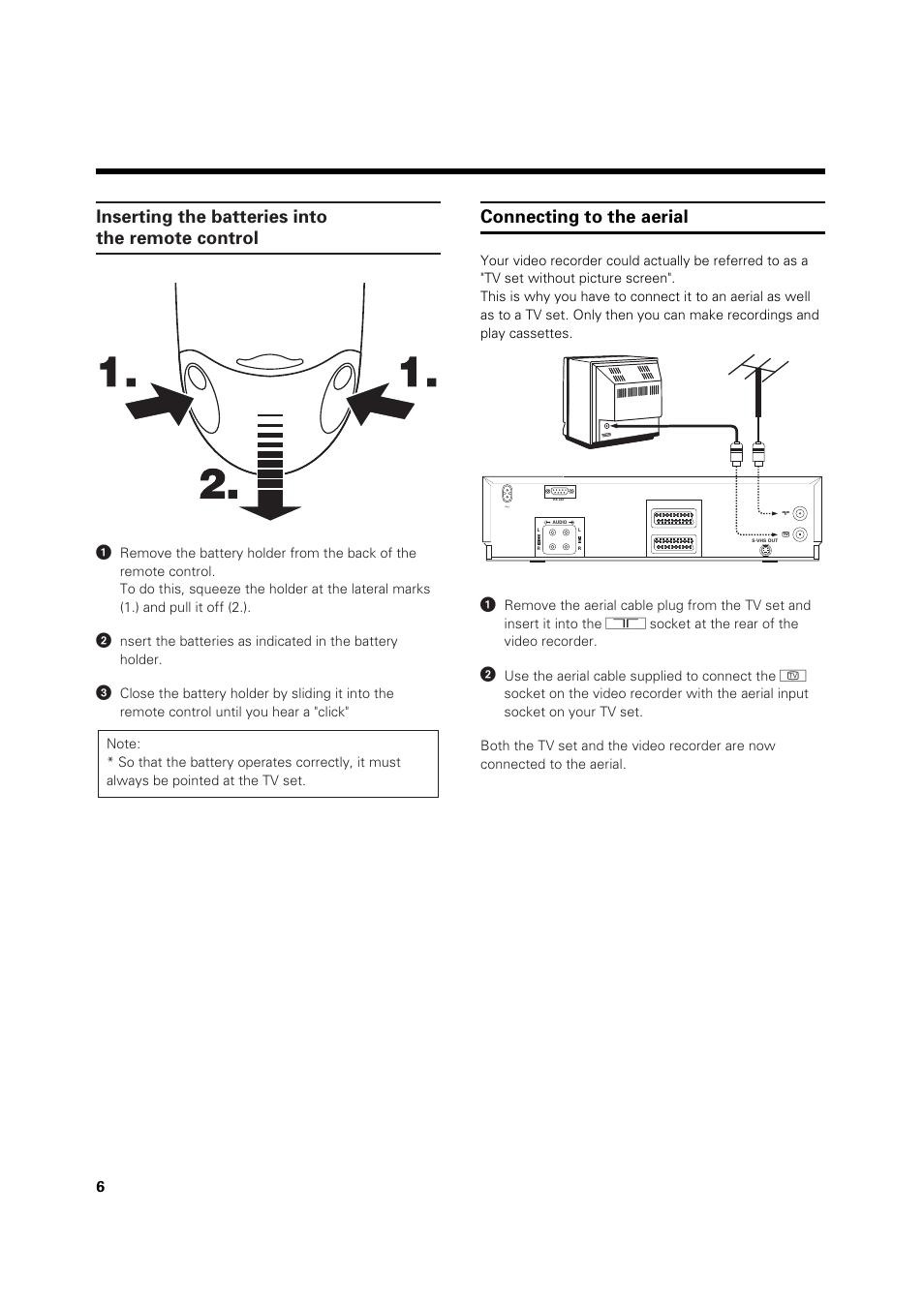 Connecting to the aerial, Inserting the batteries into the remote control | Philips VR 969/02 User Manual | Page 6 / 48