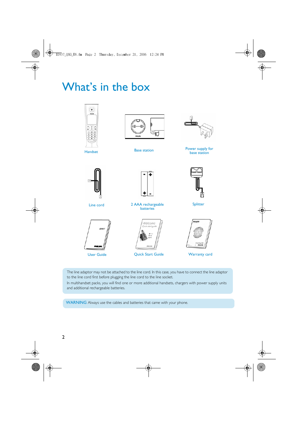 What's in the box, What’s in the box | Philips Cordles Telephone User Manual | Page 2 / 6
