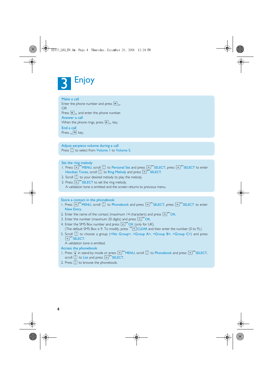 Enjoy | Philips Cordles Telephone User Manual | Page 4 / 6