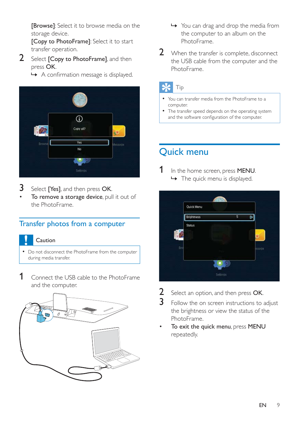 Quick menu | Philips SPF4608 User Manual | Page 11 / 34