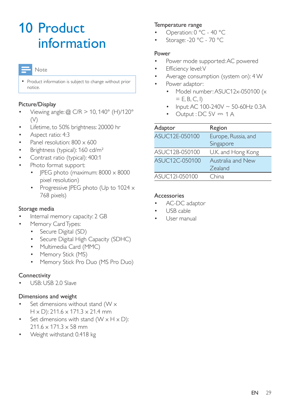 10 product information | Philips SPF4608 User Manual | Page 31 / 34