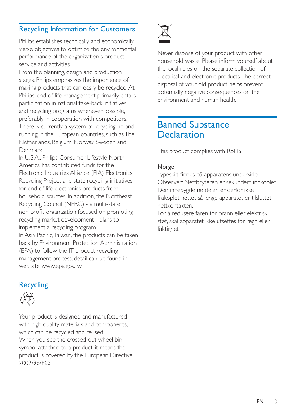 Banned substance declaration | Philips SPF4608 User Manual | Page 5 / 34