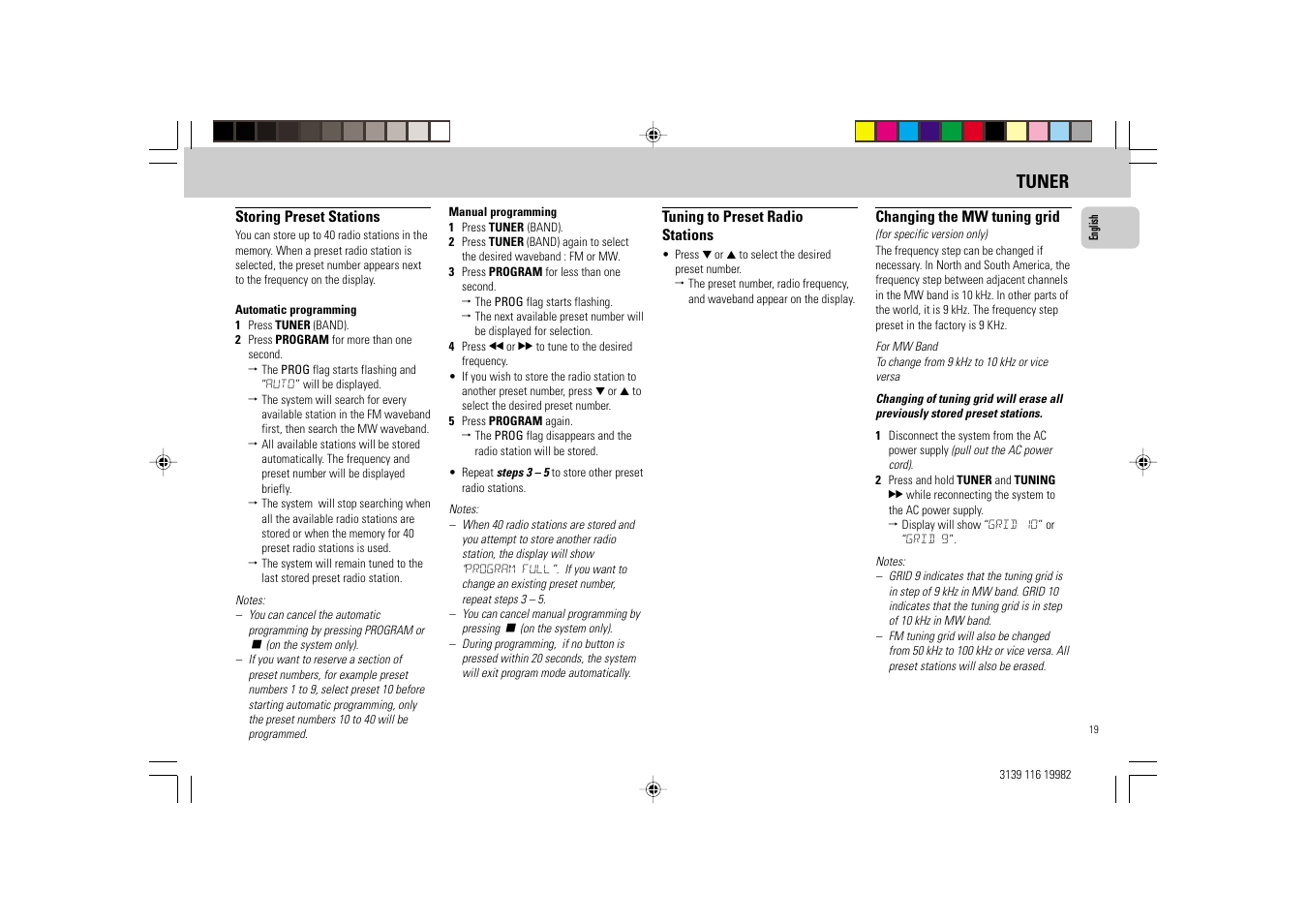 Tuner | Philips FW-V39 User Manual | Page 19 / 28
