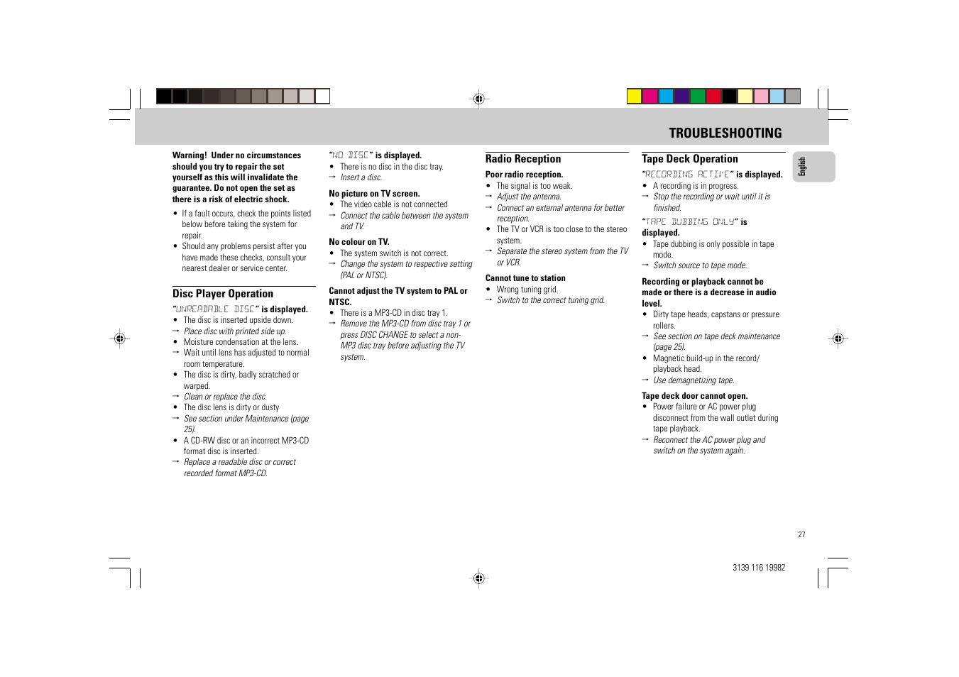 Troubleshooting | Philips FW-V39 User Manual | Page 27 / 28