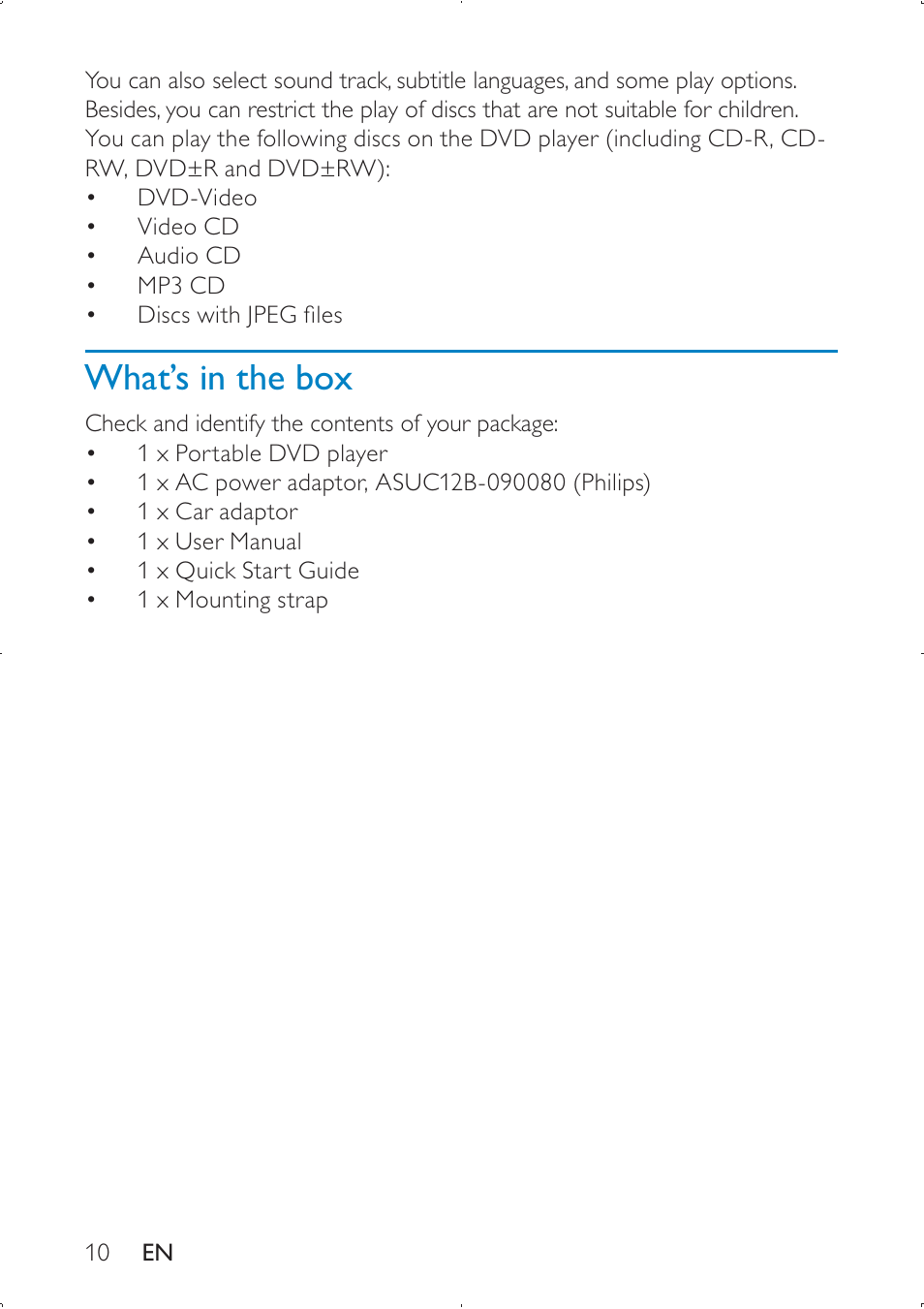 What’s in the box | Philips PD709/05 User Manual | Page 10 / 21