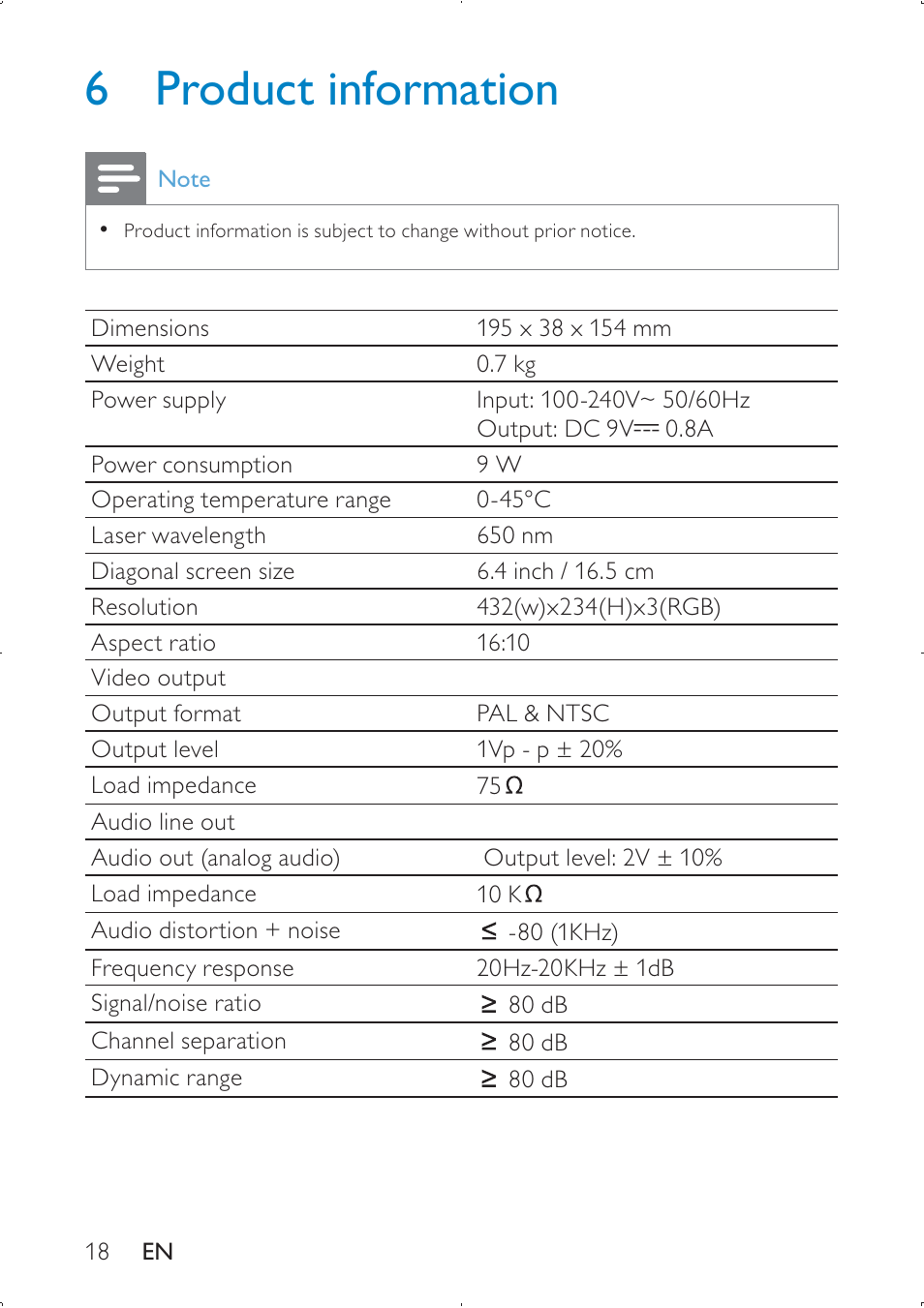 6 product information | Philips PD709/05 User Manual | Page 18 / 21