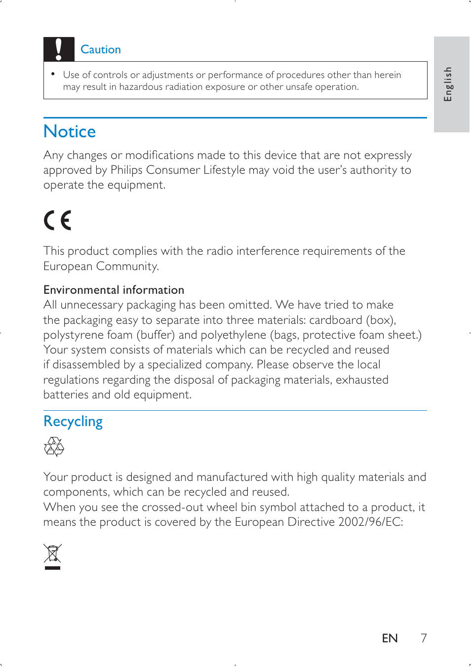 Notice | Philips PD709/05 User Manual | Page 7 / 21