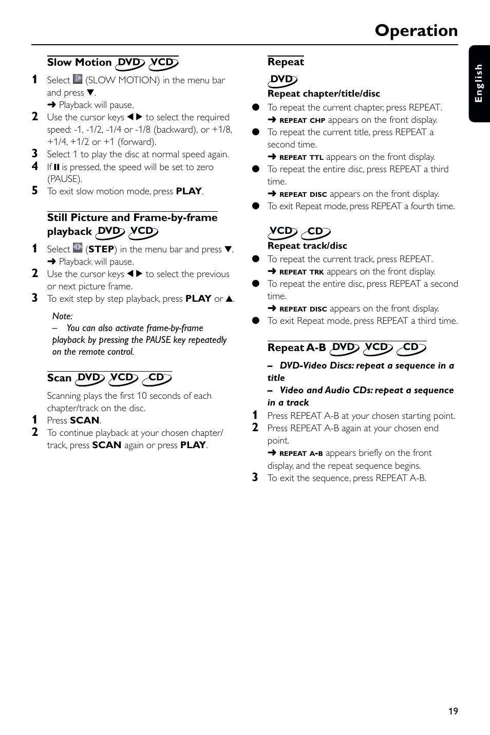 Operation | Philips DVD723 User Manual | Page 19 / 26
