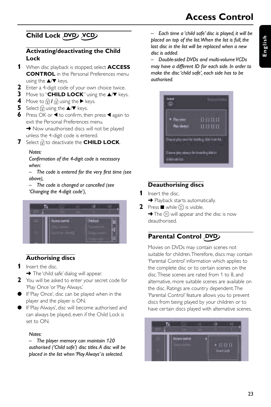 Access control | Philips DVD723 User Manual | Page 23 / 26