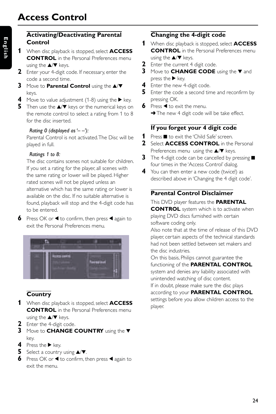 Access control | Philips DVD723 User Manual | Page 24 / 26