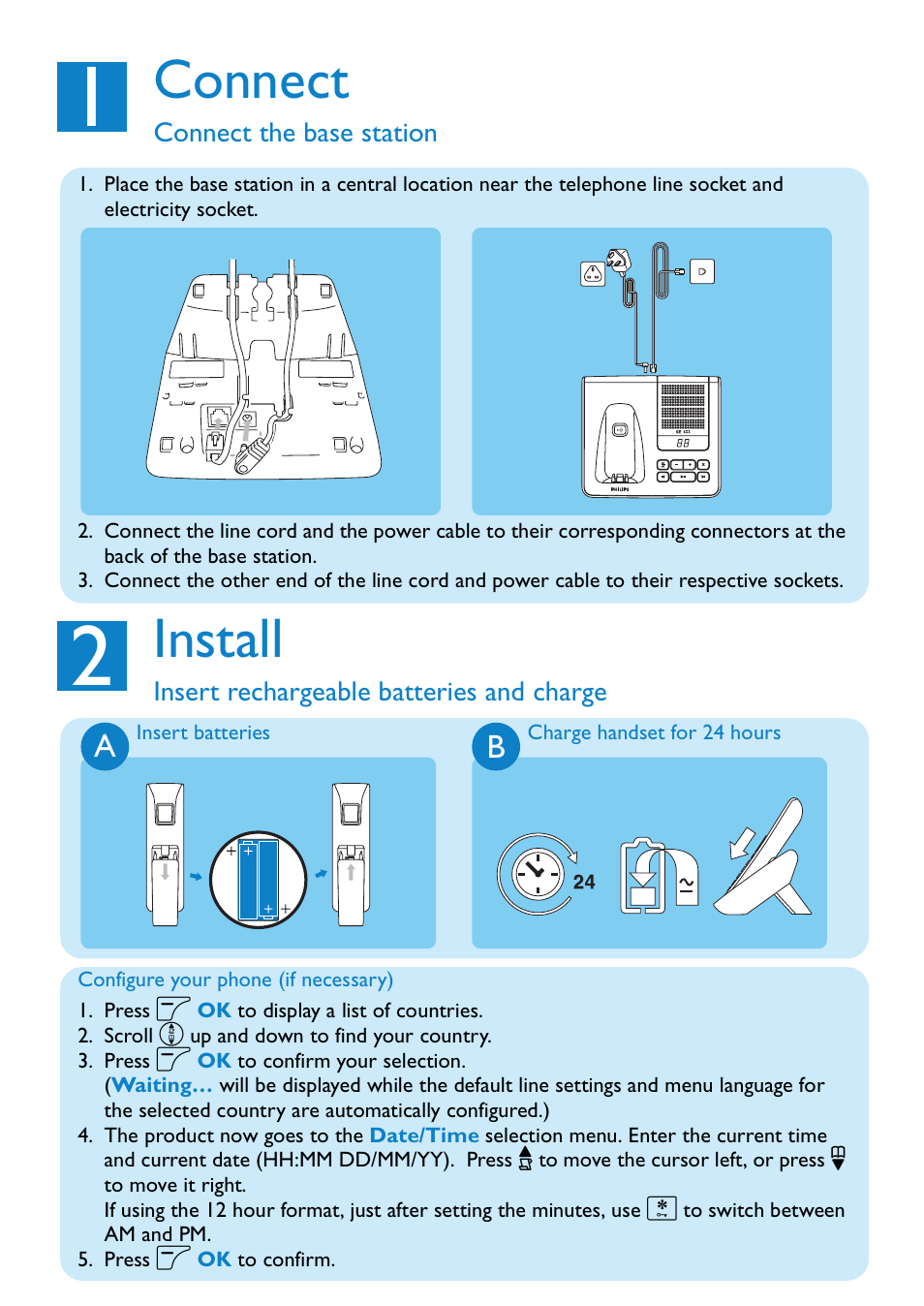 Connect, Install | Philips SE650 User Manual | Page 3 / 6