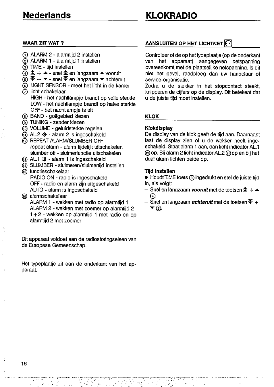 Nederlands klokradio | Philips AJ3602/05 User Manual | Page 4 / 10