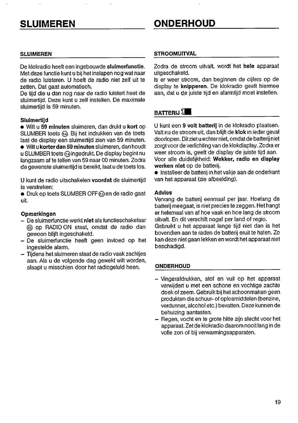 Sluimeren onderhoud | Philips AJ3602/05 User Manual | Page 7 / 10