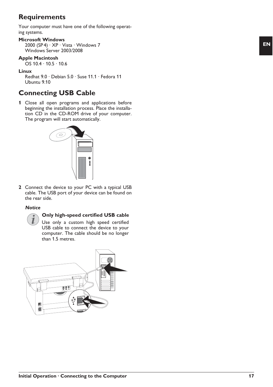 Requirements, Connecting usb cable | Philips SFF 6135D User Manual | Page 17 / 88