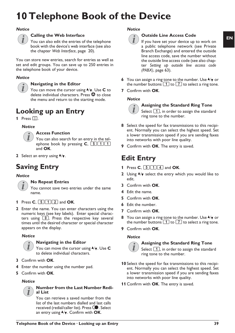 10 telephone book of the device, Looking up an entry, Saving entry | Edit entry | Philips SFF 6135D User Manual | Page 39 / 88