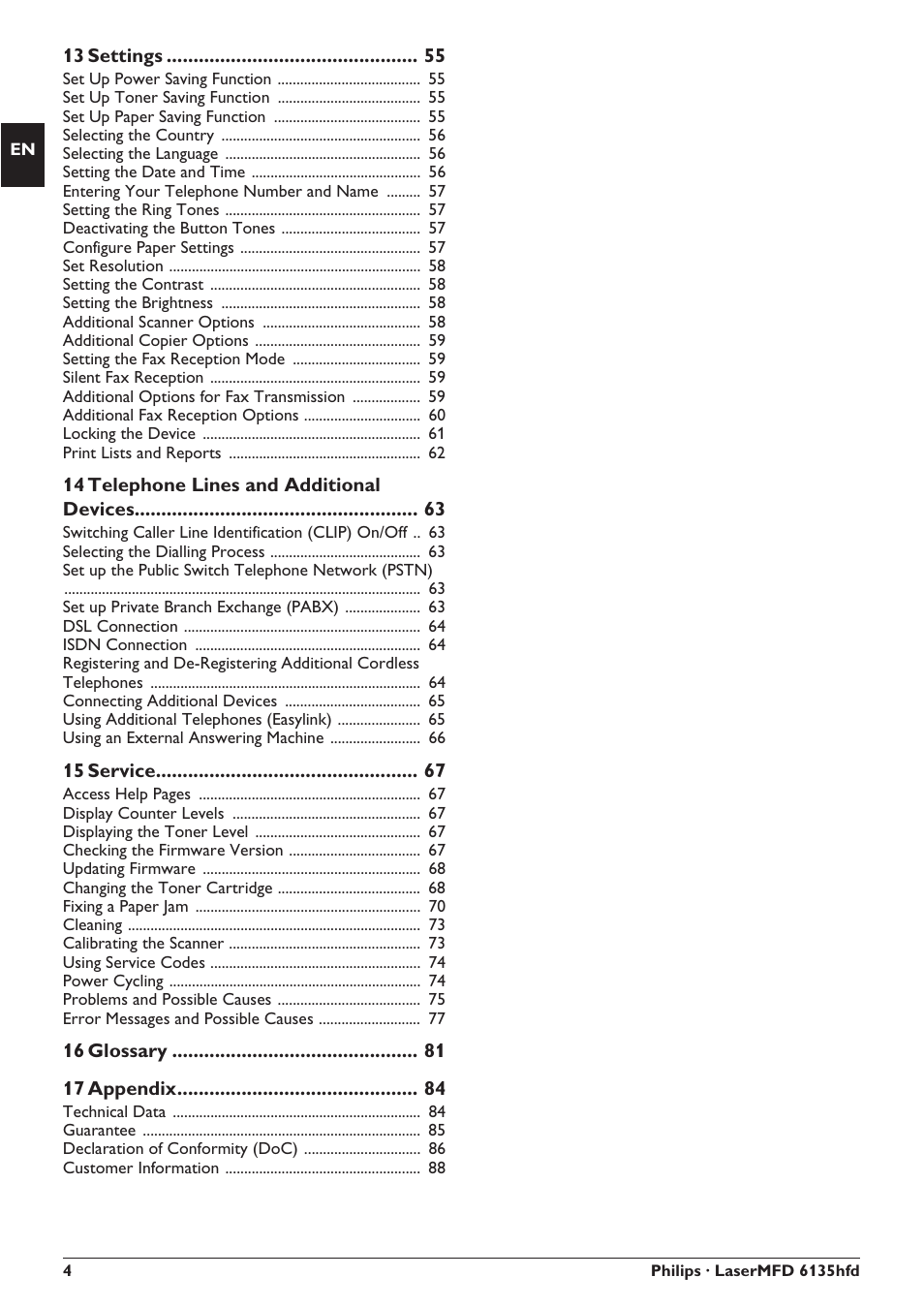 Philips SFF 6135D User Manual | Page 4 / 88