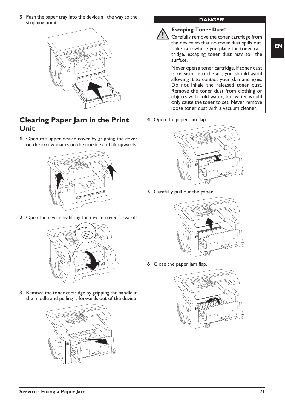 Clearing paper jam in the print unit | Philips SFF 6135D User Manual | Page 71 / 88