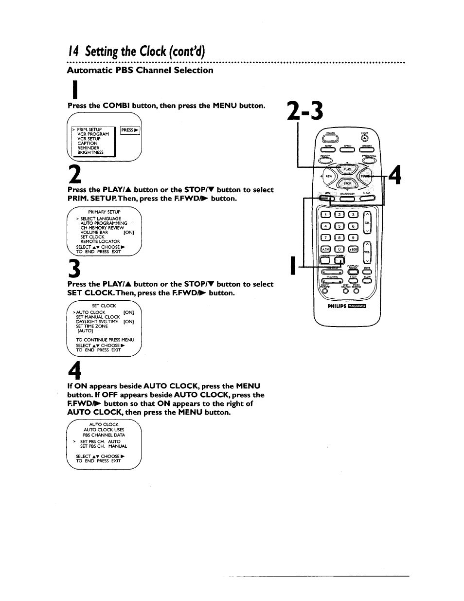 14 setting the clock (contad) | Philips CCZ194AT User Manual | Page 14 / 60