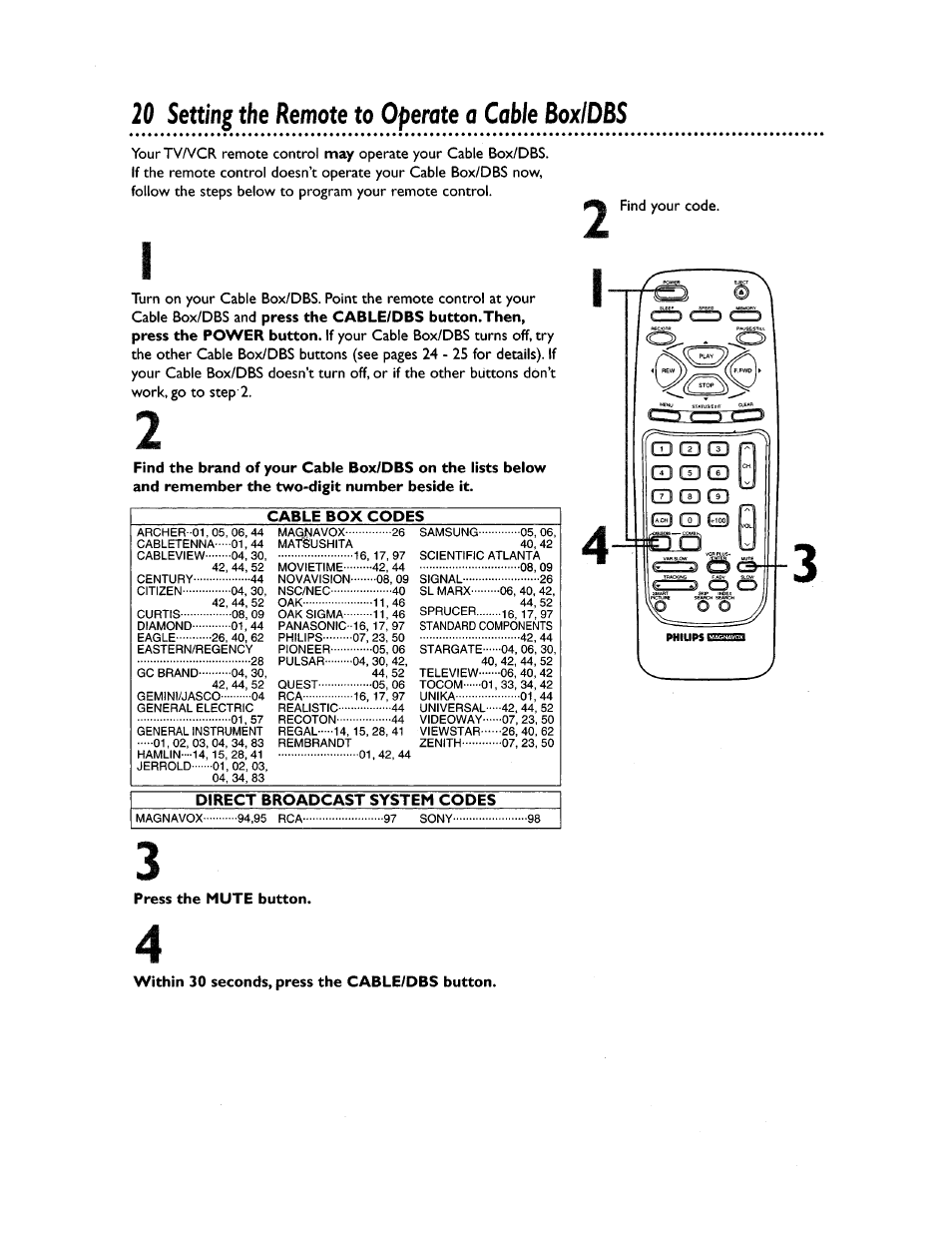 Setting the remote to operate a cable boxidbs | Philips CCZ194AT User Manual | Page 20 / 60